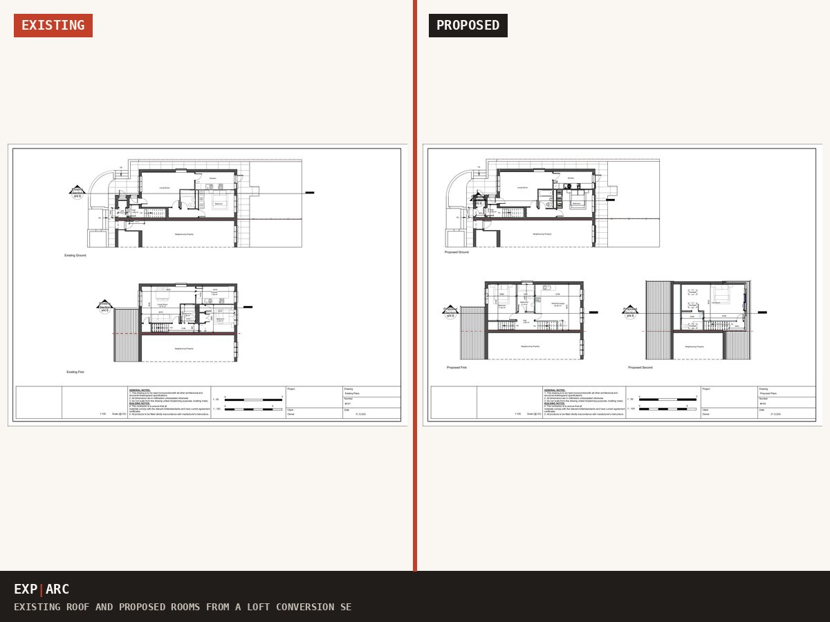 Existing roof and proposed loft conversion plans