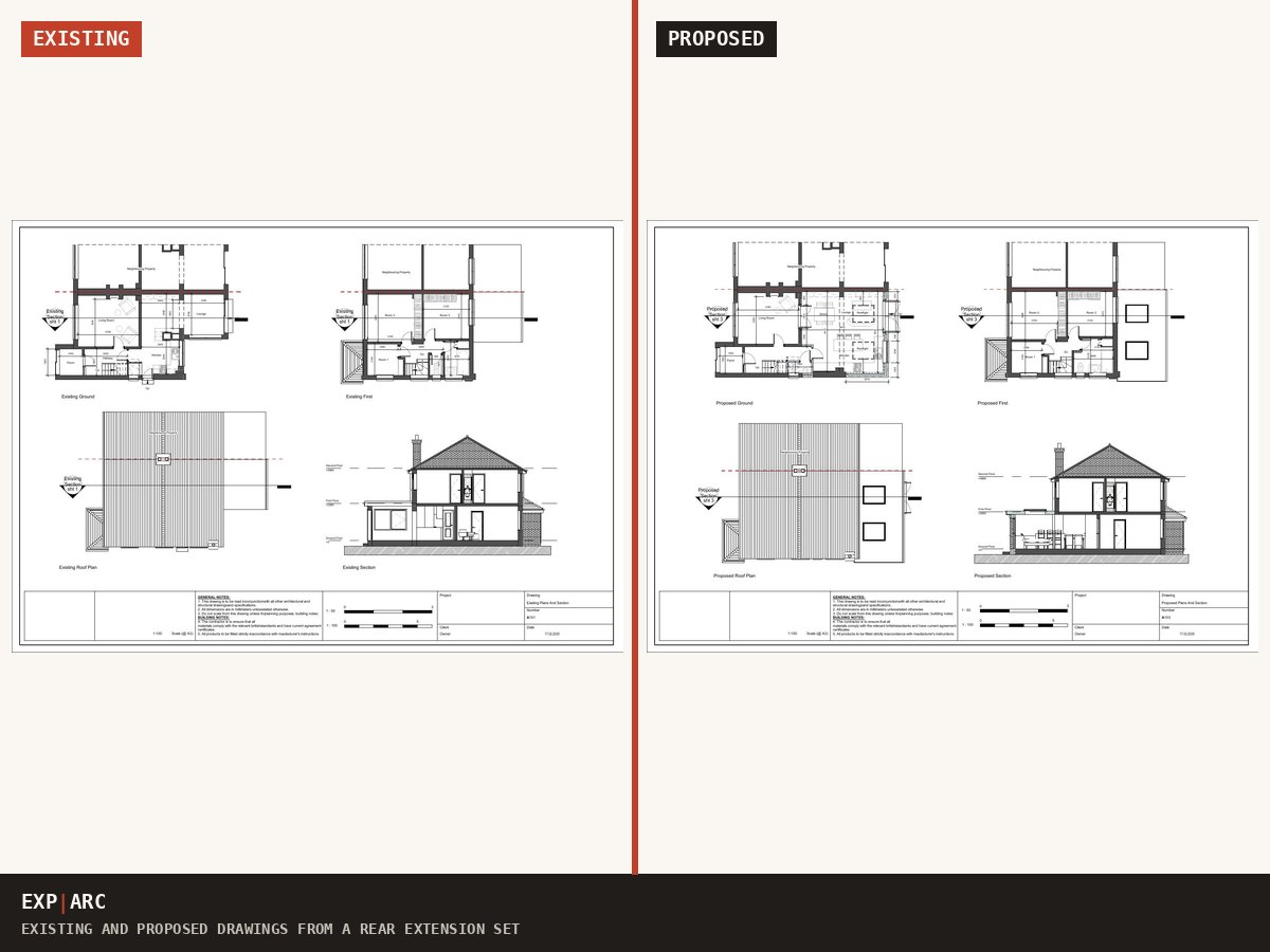 Existing and proposed extension drawings