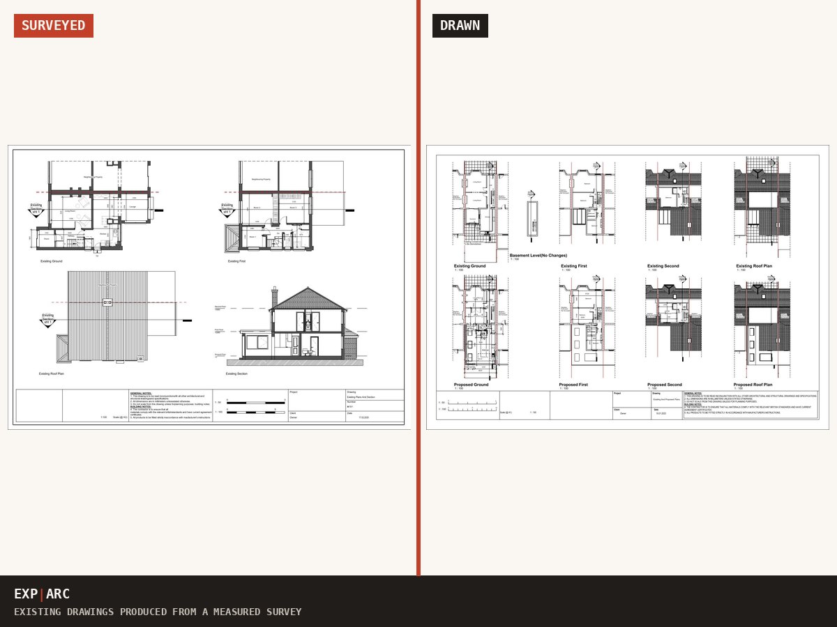 Existing drawings produced from a measured survey